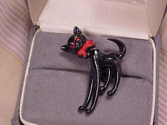 Articulated Carnival Black Cat Rhinestone Pin ~ FREE SHIPPING