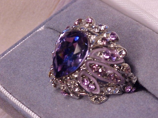 Lavender & Lilac Crystal Rhinestone Cocktail Ring HUGE