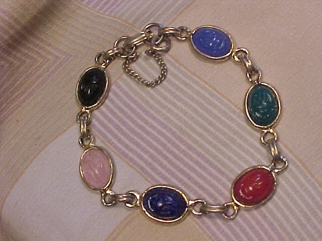 Vintage Scarab Bracelet Semi Precious Stones ~ Free Shipping