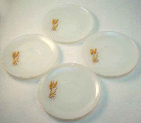 4 Vintage milk glass Fire-King saucers Wheat pattern