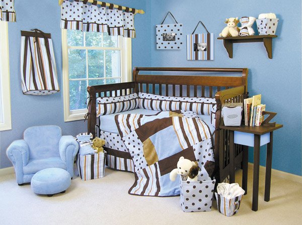 Max Modern Blue & Brown 5-Piece Crib Bedding Set - Trend Lab - ! FREE SHIPPING !