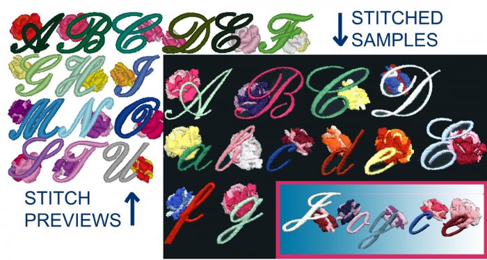Machine Embroidery Design ALPHABET W/ ROSES