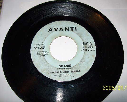 BARBARA AND BRENDA Shame Vintage vinyl 45rpm AVANTI 1600 SOUL