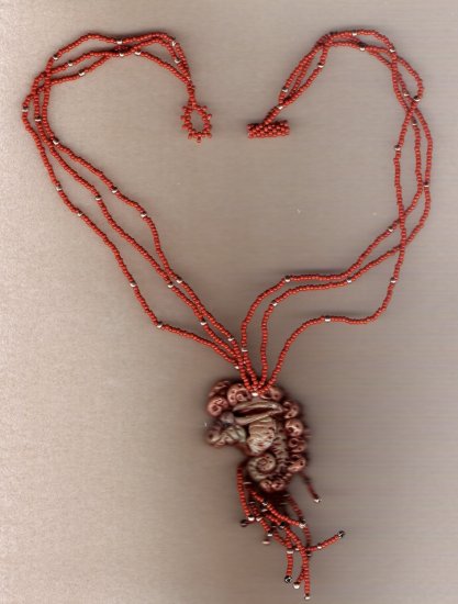 Polymer Clay Golden Dragon Beaded 18 inch Necklace