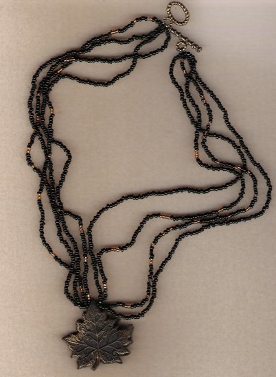 Polymer Clay Leaf Beaded 18 inch Necklace Black and Gold