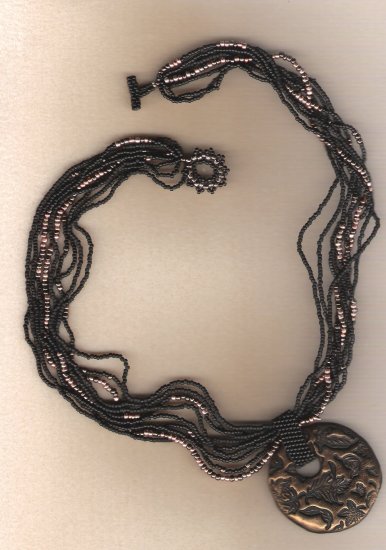 Polymer Clay Stamped Disc Seed Bead 20 inch Handcrafted Necklace