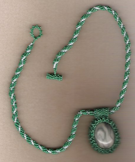 Green Seed Beaded Cab Handcrafted 18 inch Necklace