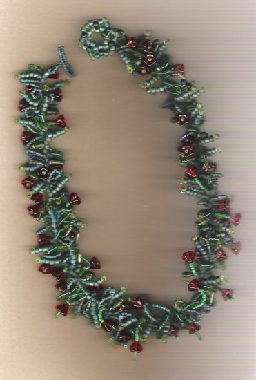 Red Flower Bead Handcrafted one of a kind 18 inch Necklace