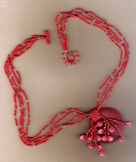 Red Coral Donut Handcrafted 23 inch Necklace