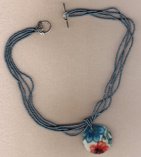 Mother of Pearl Painted Shell Handcrafted Beaded 17 inch Pendant