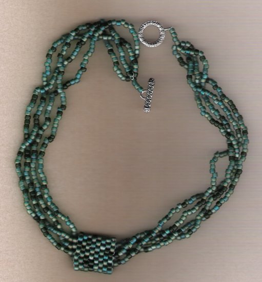 Sea Green E Bead Multi Strand Handcrafted Beaded 19 inch Necklace