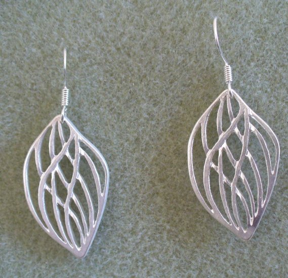 Brushed Silver Open Leaf French Hook Earring