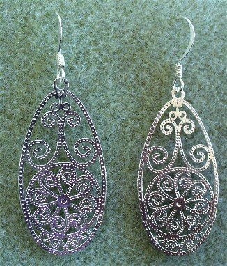 Oval Lazer Cut Silver French Hook Earrings