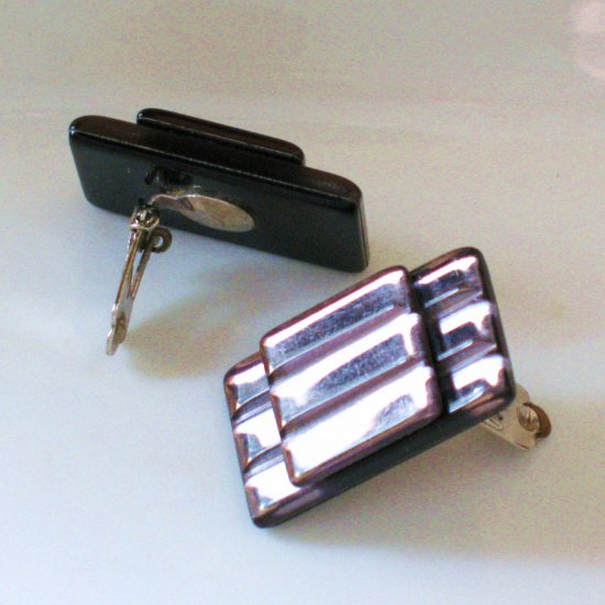 flashy champagne lucite mirror earrings - vintage jewelry