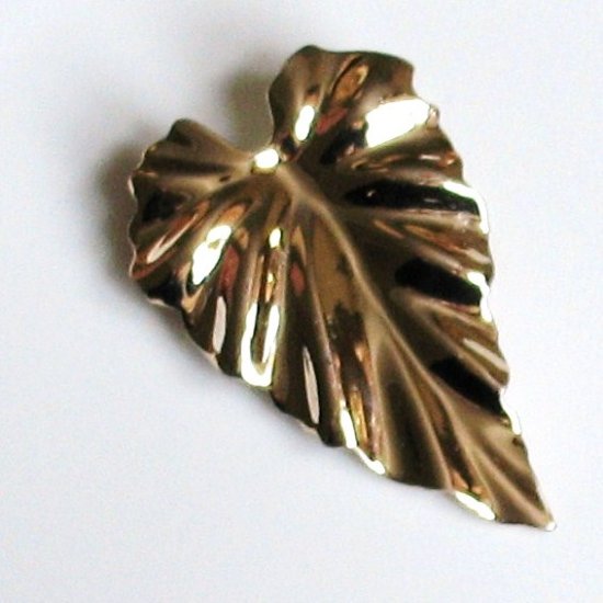 big chrome bright goldtone ruffly leaf barrette - vintage hair jewelry