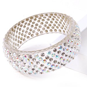 Swarovski Crystal Clear Ab Wide Lucite Bangle Bracelet