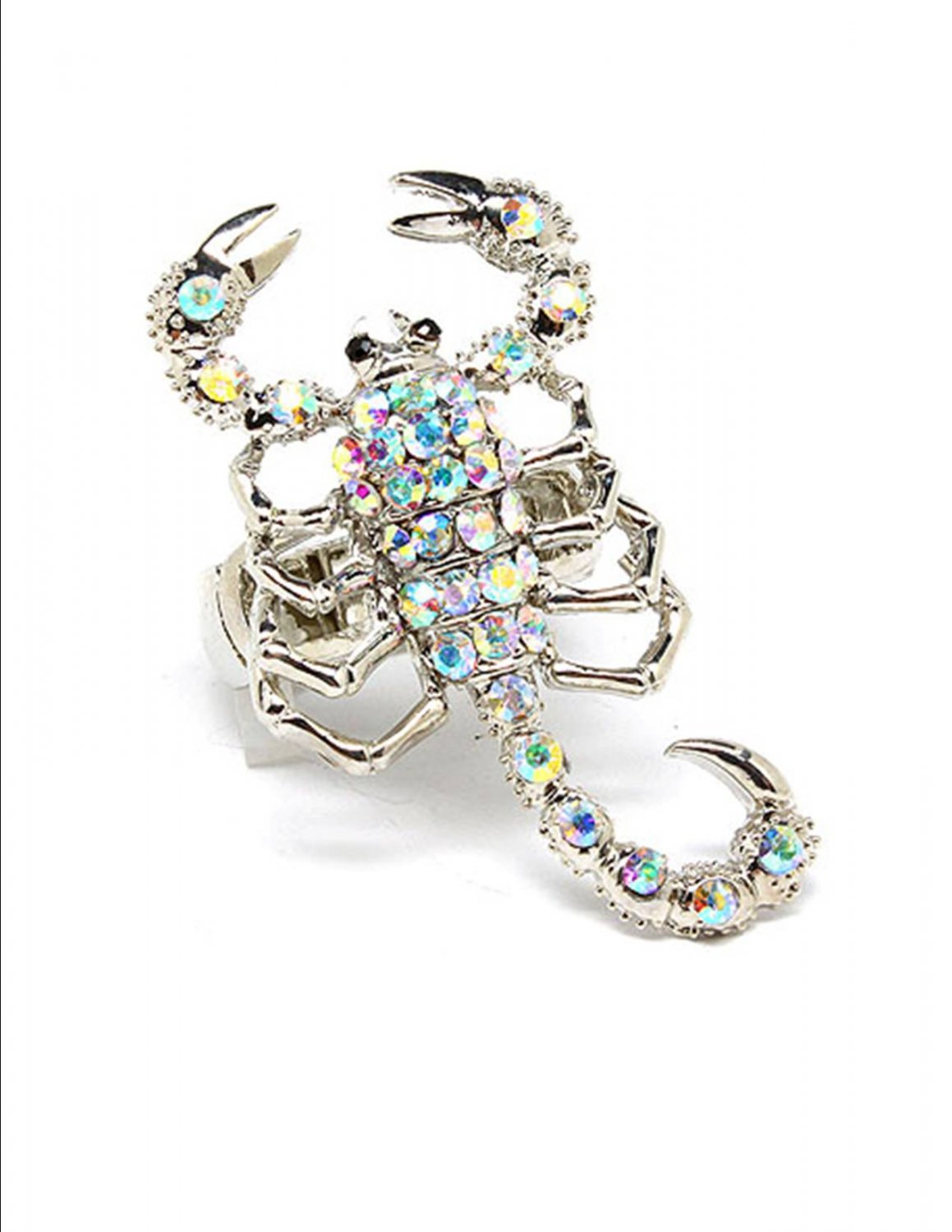 Huge AB Aurora Borealis Austrian Crystal Rhinestone Adjustable Stretch Chunky Large Scorpion Ring