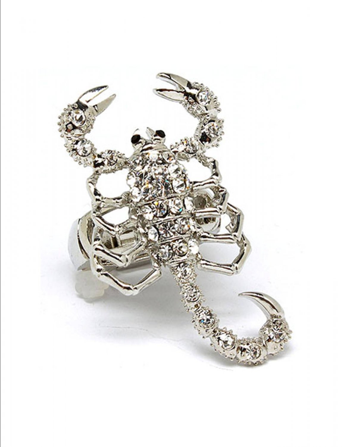 Huge Clear Austrian Crystal Rhinestone Adjustable Stretch Chunky Large Scorpion Ring