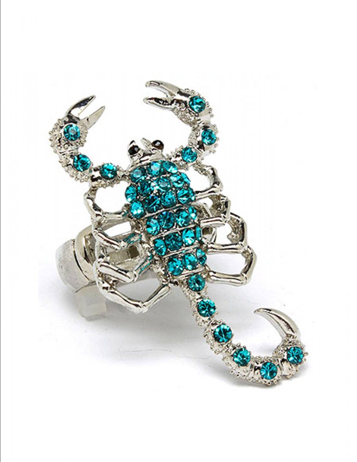 Huge Chunky Blue Austrian Crystal Rhinestone Adjustable Stretch Large Scorpion Ring