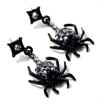 Creepy Halloween Goth Black Hematite Gothic Spider Austrian Crystal Rhinestone Earrings
