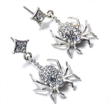 Creepy Halloween Goth Clear Gothic Spider Austrian Crystal Rhinestone Earrings