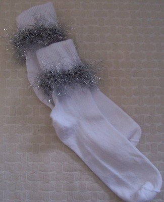 Sparkling Silver Fun Fur Crocheted Girl's Boutique Socks-Ladies Sizes Available