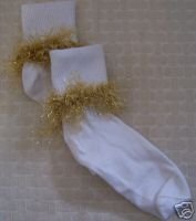 Gold Sparkling Fun Fur Crocheted Girl's Boutique Socks-Ladies Sizes Available
