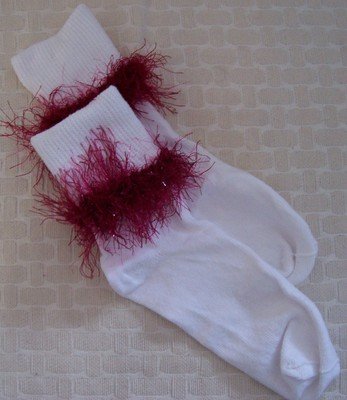 Sparkling Burgandy Fun Fur Crocheted Girl's Boutique Socks-Ladies Sizes Available