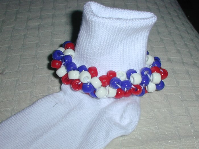 Girls Patriotic Red White and Blue Custom Beaded Crocheted Socks