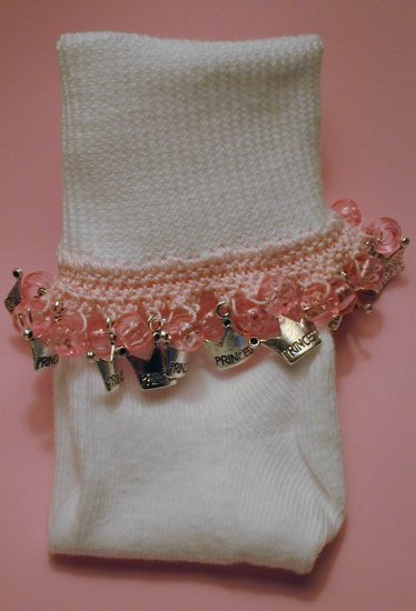 Girls Pink Princess Custom Beaded Crocheted Socks-Ladies Sizes Available