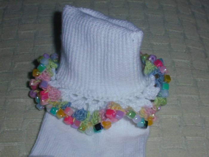Girls Mini Beads Custom Beaded Crocheted Socks-Ladies Sizes Available