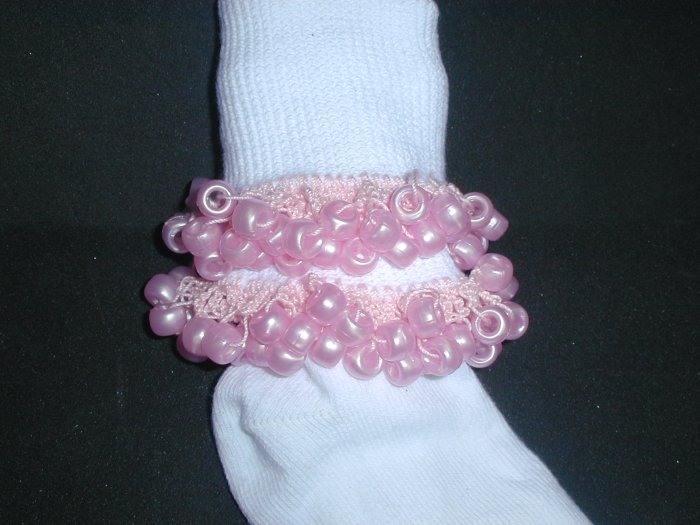 Girls Pink Custom Beaded Crocheted Socks-Ladies Sizes Available