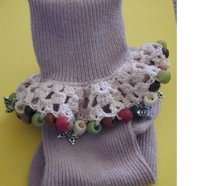 Women's Beaded Crochet Sock Dark Tan Butterfly Charms