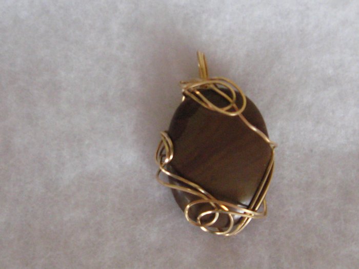 Large oval Tigereye Hand sculpted wire pendant