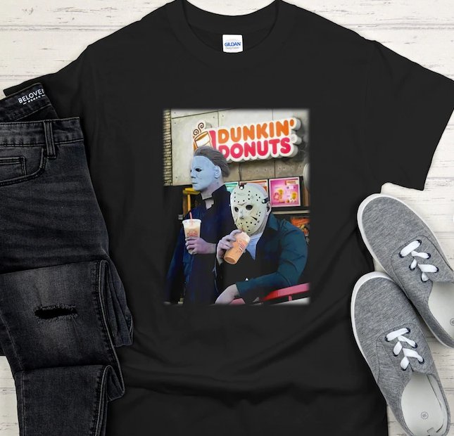 Michael Myers And Jason Voorhees Drink Dunkin Donuts Shirt Halloween