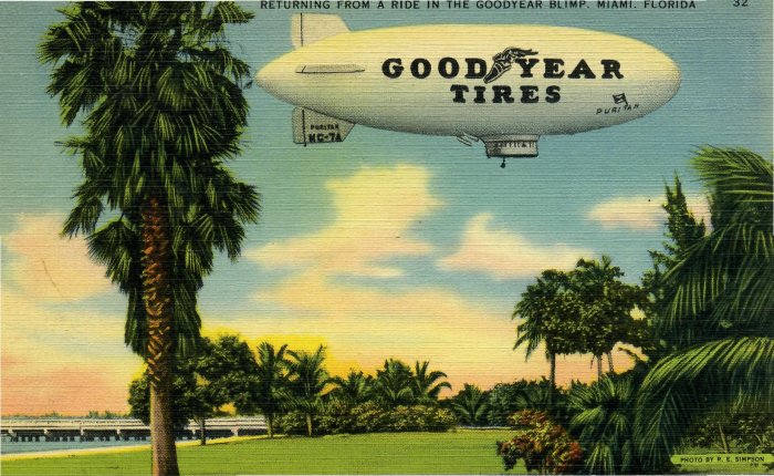 1940's Goodyear Blimp Postcard Miami FL