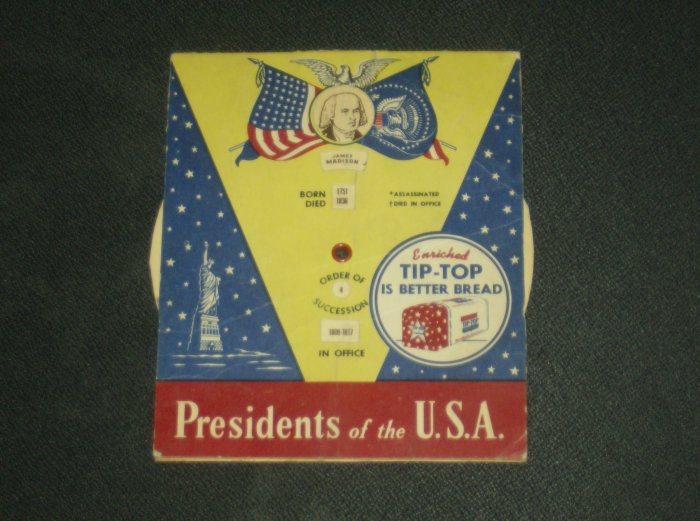 Retro 1950's Tip Top Bread Advertising Insert Presidents