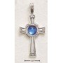 STERLING SILVER RUSSIAN CROSS W/ BLUE CRYSTAL BALL