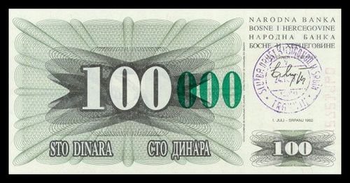 BOSNIA AND HERZEGOVINA - 100 000 Dinara 1993, Pick 56c, UNC