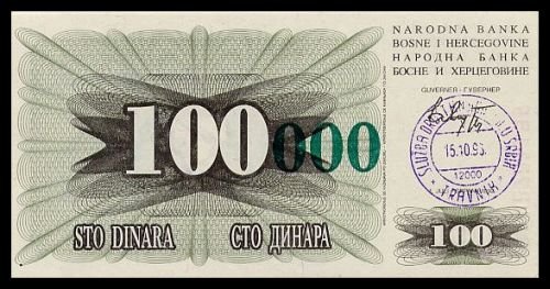 BOSNIA AND HERZEGOVINA - 100 000 Dinara 1993, Pick 56a, UNC