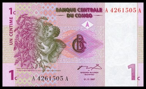 CONGO DEMOCRATIC REPUBLIC - 1 Centime 1997, Pick 80, UNC - Beautiful note