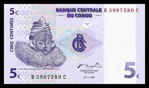CONGO DEMOCRATIC REPUBLIC - 5 CentimeS 1997, Pick 81, UNC - Beautiful note