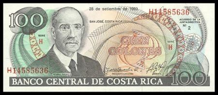 COSTA RICA - 100 COLONES 1993, Pick 261a, UNCIRKULATED