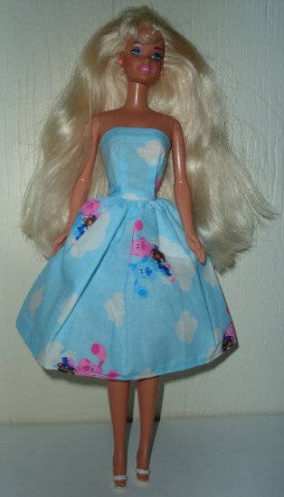 Barbie Doll Type Dress Blue & Pink Dogs