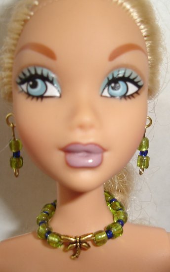 Barbie Doll Type Jewelry Green Dragonfly set
