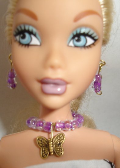 Barbie Doll Type Jewelry Purple Butterfly set