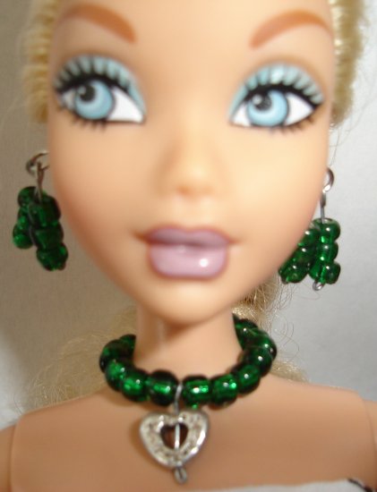 Barbie Doll Type Jewelry Green Heart set