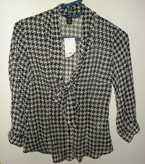 H&M Sheer Black and White Blouse Shirt Top