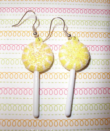 Lemon Yellow Lollipop Sucker Earrings