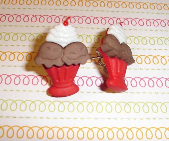 chocolate Ice Cream Sundae Earrings
